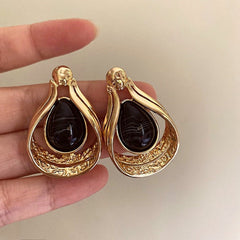Vintage Aesthetic Black Stone Earrings-Earrings-MAUV STUDIO-STREETWEAR-Y2K-CLOTHING