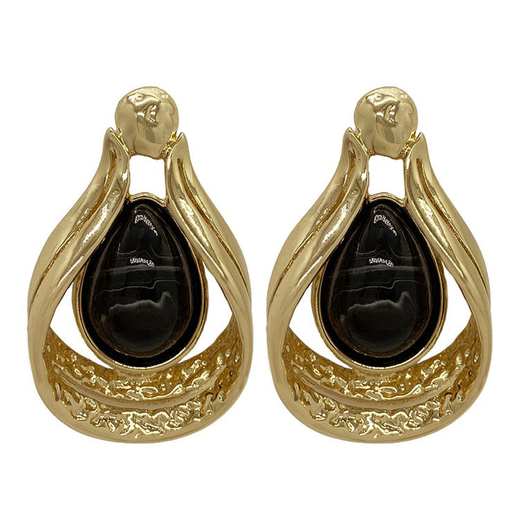 Vintage Aesthetic Black Stone Earrings-Earrings-MAUV STUDIO-STREETWEAR-Y2K-CLOTHING