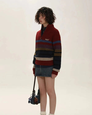 Vintage Aesthetic Knitted Zip Sweater-Mauv Studio