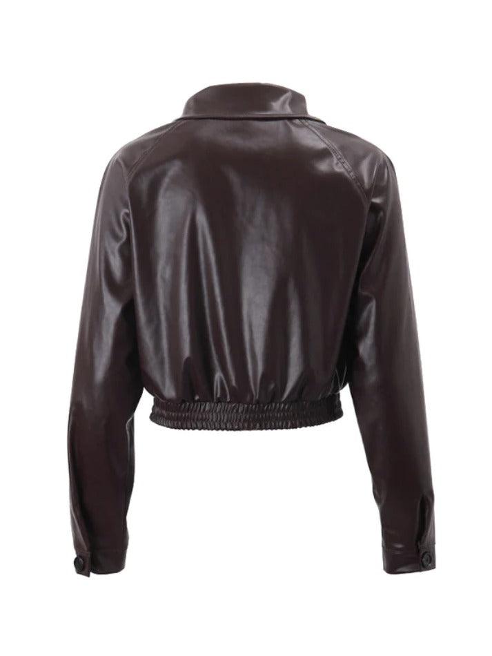 Vintage Brown Lapel Neck Zip Up Short Jacket-Jackets-MAUV STUDIO-STREETWEAR-Y2K-CLOTHING
