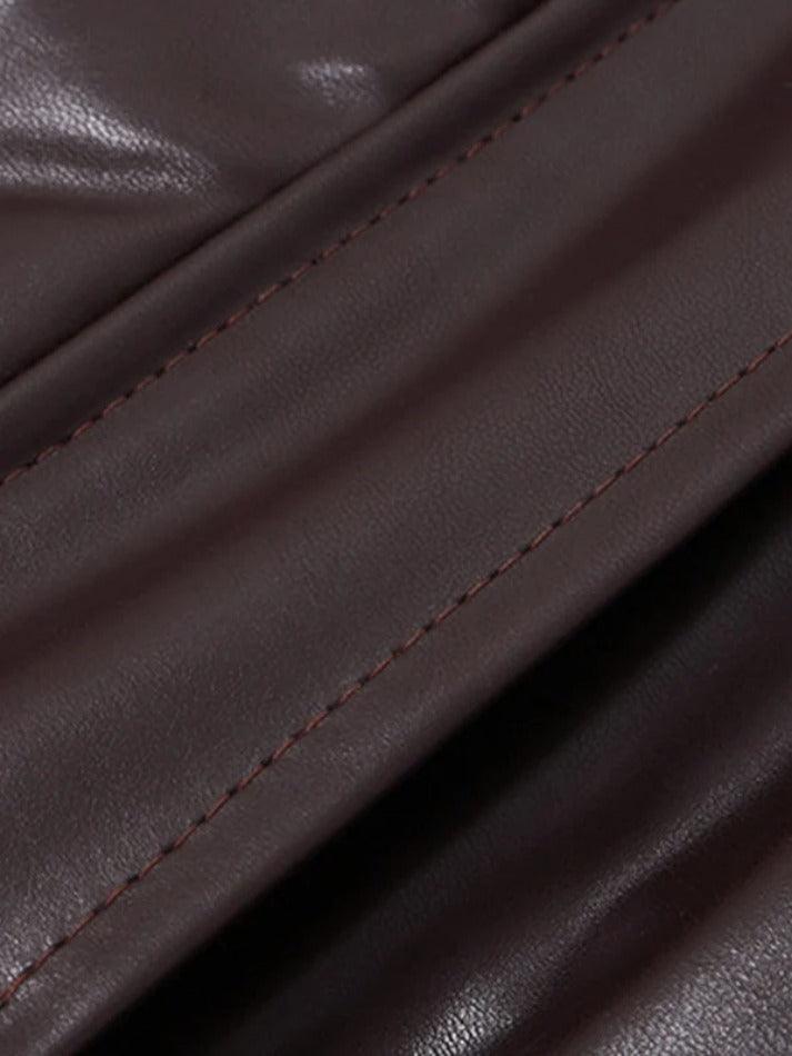 Vintage Brown Lapel Neck Zip Up Short Jacket-Jackets-MAUV STUDIO-STREETWEAR-Y2K-CLOTHING