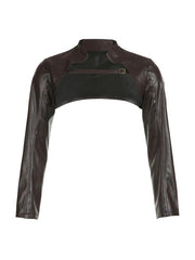 Vintage Brown Leather Ultra Short Slim Jacket-Jackets-MAUV STUDIO-STREETWEAR-Y2K-CLOTHING