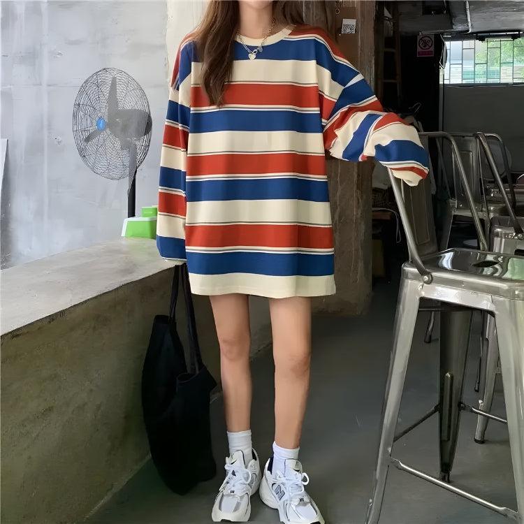 Vintage Casual Striped Sweatshirt-Mauv Studio