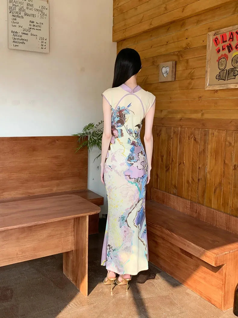 Vintage Floral Cut Out Maxi Dress view 2 | MAUVSTUDIO®