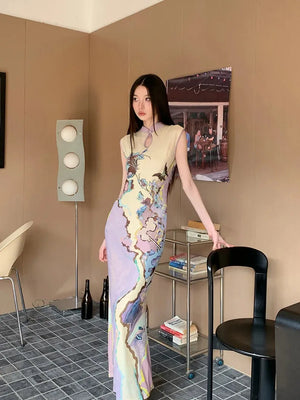 Vintage Floral Cut Out Maxi Dress view 4 | MAUVSTUDIO®