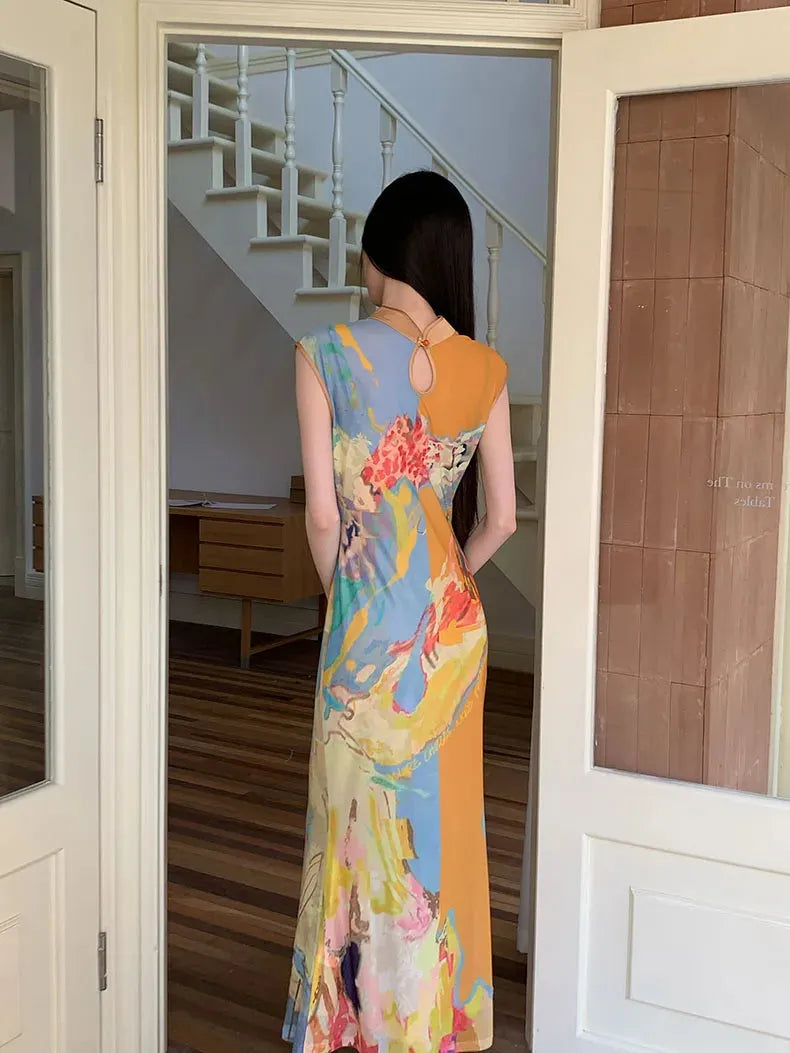 Vintage Floral Cut Out Maxi Dress view 6 | MAUVSTUDIO®
