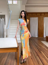 Vintage Floral Cut Out Maxi Dress view 12 | MAUVSTUDIO®