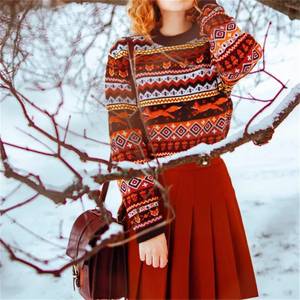 Vintage Fox Embroidered Christmas Sweater-Orange-S-Mauv Studio