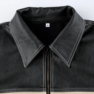 Vintage Grunge Biker Zip-Up Faux Leather Jacket-MAUV STUDIO