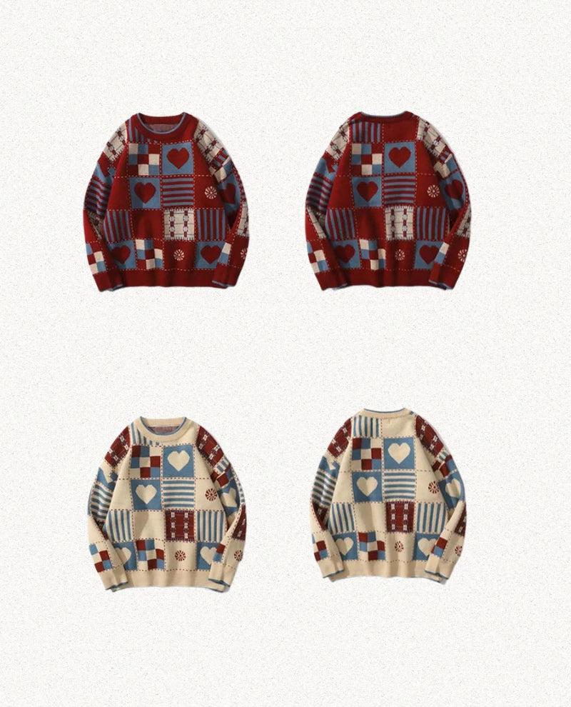 Vintage Heart Pattern Sweater-Mauv Studio