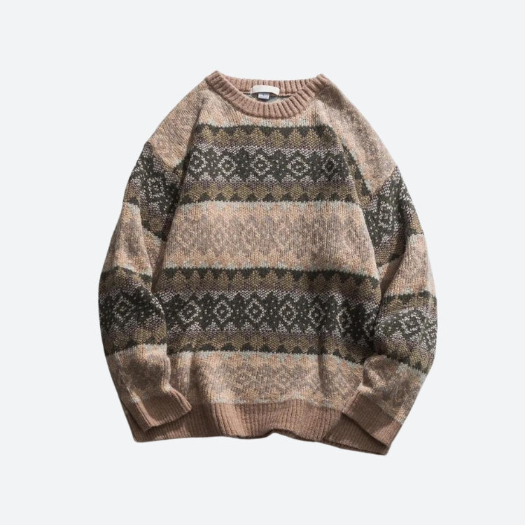 Vintage Jacquard Knitted Sweater-Brown-S-Mauv Studio