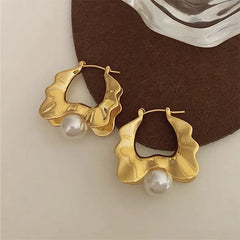 Vintage Pearl Wavy Earrings-Earrings-MAUV STUDIO-STREETWEAR-Y2K-CLOTHING