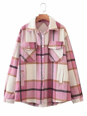 Vintage Pockets Oversized Plaid Shacket-Jackets-MAUV STUDIO-STREETWEAR-Y2K-CLOTHING