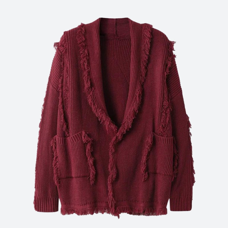 Vintage Pockets Tasseled Knitted Cardigan-Red-S-Mauv Studio