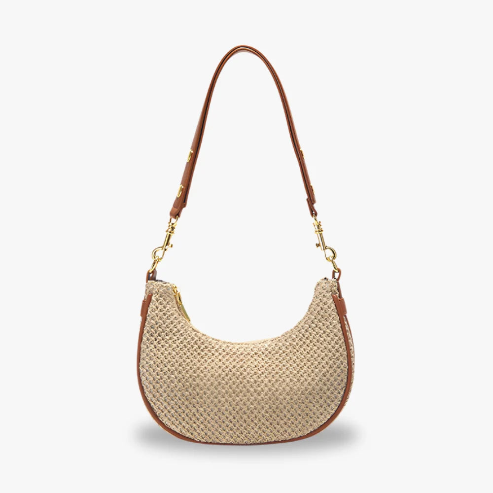 Hella | Woven raffia shoulder bag with faux-leather strap