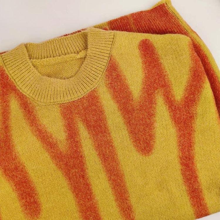 Wavy Line Design Knitted Sweater-Orange-One Size-Mauv Studio
