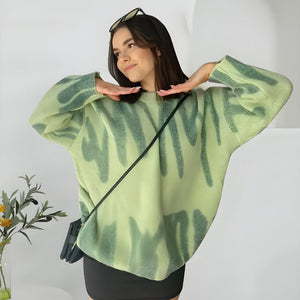 Wavy Line Design Knitted Sweater-Green-One Size-Mauv Studio