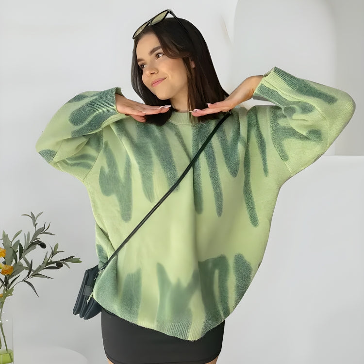 Wavy Line Design Knitted Sweater-Green-One Size-Mauv Studio