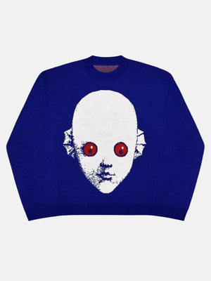 Weirdcore Alien Face Knit Sweater