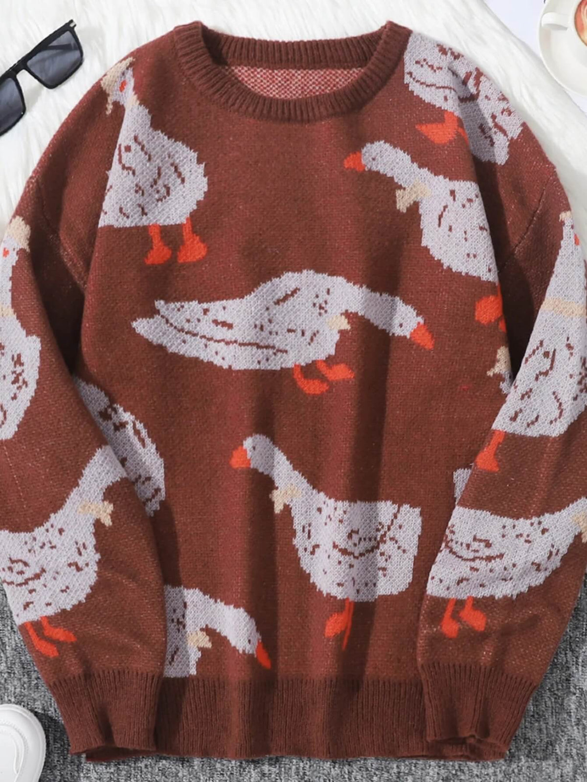 Weirdcore Goose Print Sweater