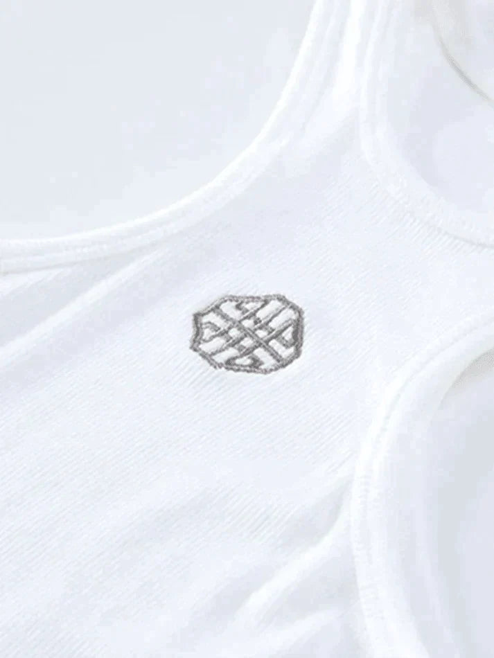 White Logo Ribbed Cropped Tank Top-Tank Tops-MAUV STUDIO-STREETWEAR-Y2K-CLOTHING