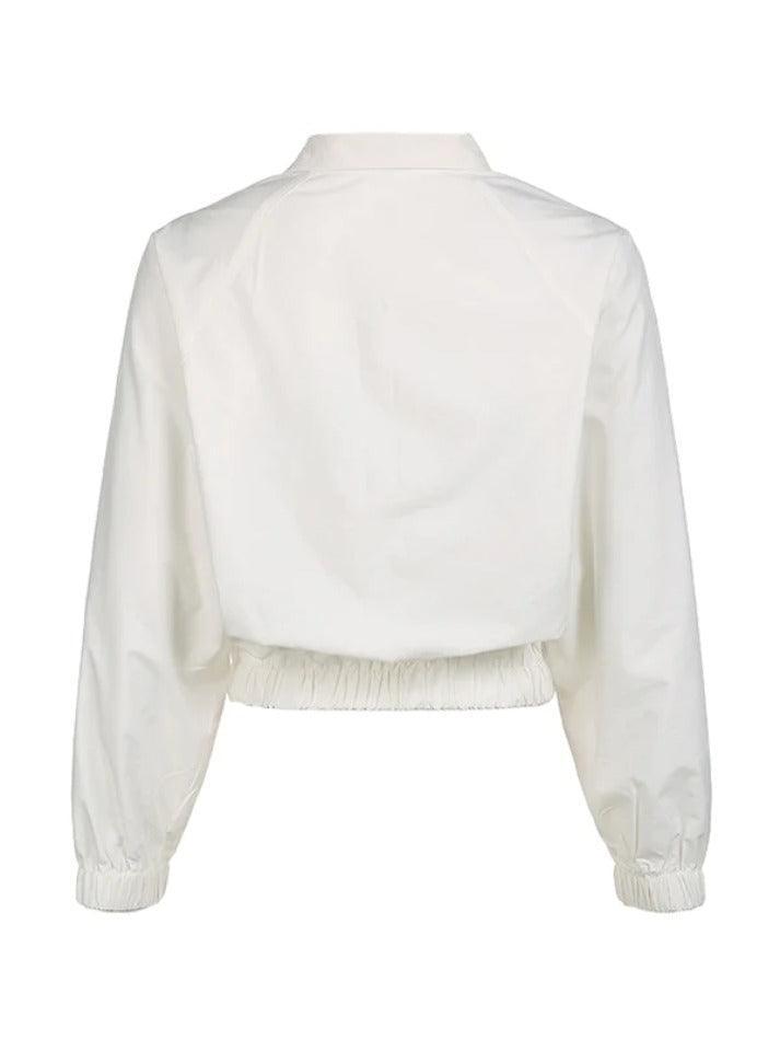 White Stretchy Hem Cargo Style Thin Crop Jacket-Jackets-MAUV STUDIO-STREETWEAR-Y2K-CLOTHING