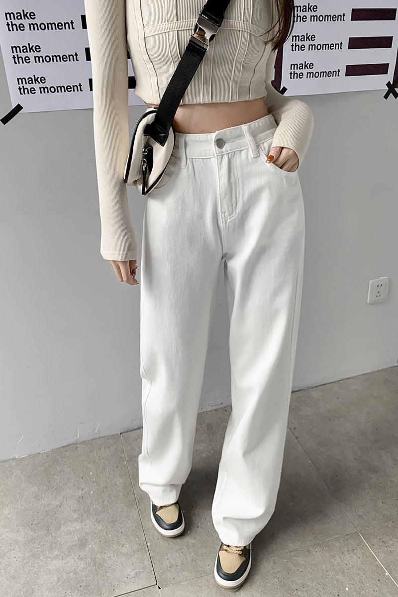 Wide Leg High Waist Casual Jeans-White-XS-MAUV STUDIO