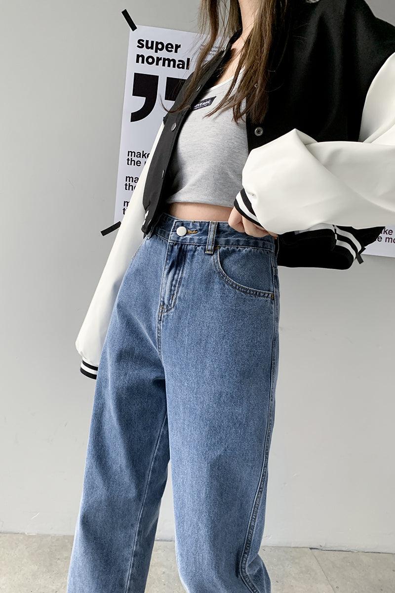 Wide Leg High Waist Casual Jeans-MAUV STUDIO