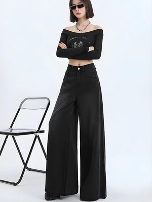 Wide Leg Regular Waist Jeans-Black-XS-MAUV STUDIO