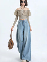 Wide Leg Regular Waist Jeans-Light Blue-XS-MAUV STUDIO