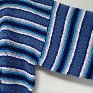 Wide Sleeved Striped Knitted Sweater-Blue-One Size-Mauv Studio