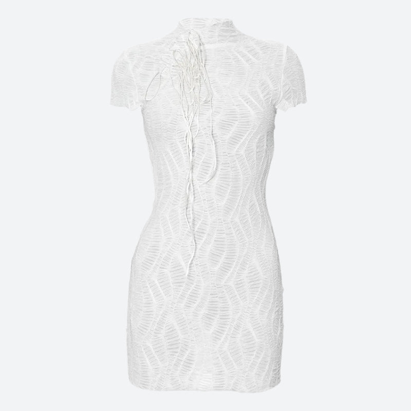 Wrinkled Lace Up Mini Dress view 2 | MAUVSTUDIO®