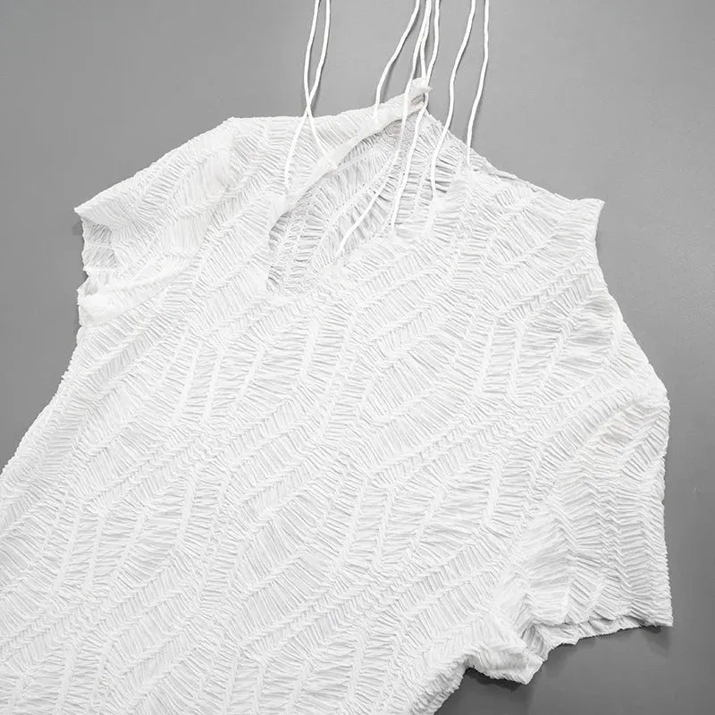 Wrinkled Lace Up Mini Dress view 3 | MAUVSTUDIO®