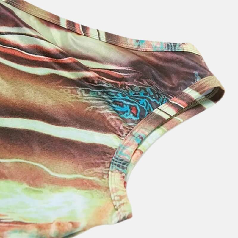 Y2K Abstract One Shoulder Top with cropped cut, Y2K top styled with low rise bottoms