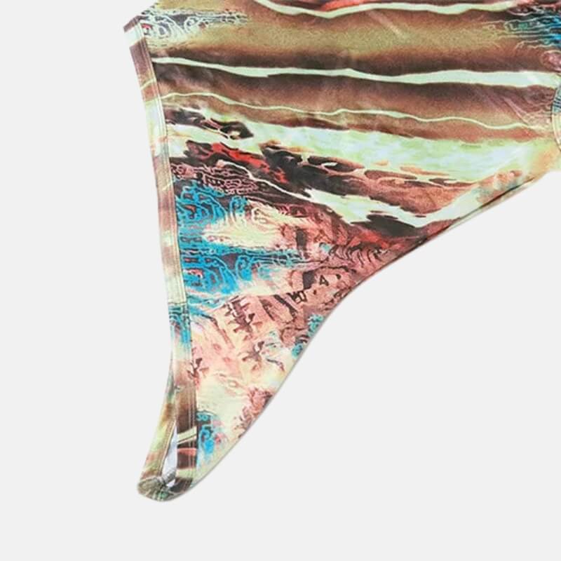 Y2K Abstract One Shoulder Top with cropped cut, Y2K top styled with low rise bottoms