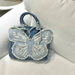 Y2K Aesthetic Denim Butterfly Handbag-Bags-MAUV STUDIO-STREETWEAR-Y2K-CLOTHING