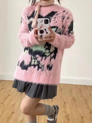 Y2K Aesthetic Fuzzy Sweater-Pink-S-Mauv Studio