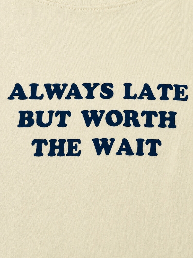 Y2K Always Late Baby Tee with cropped cut, Y2K baby tee styled with low rise bottoms