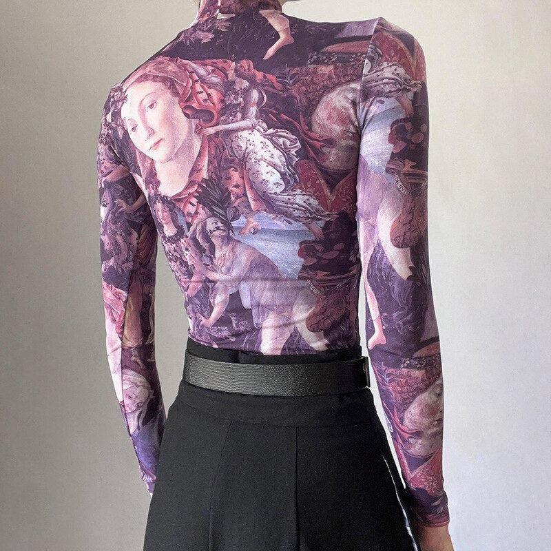 Y2K Angel Graphic Mesh Top – MAUV STUDIO®® – MAUVSTUDIO®
