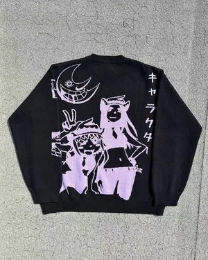 Y2K Anime Knitted Sweater-Black-M-Mauv Studio