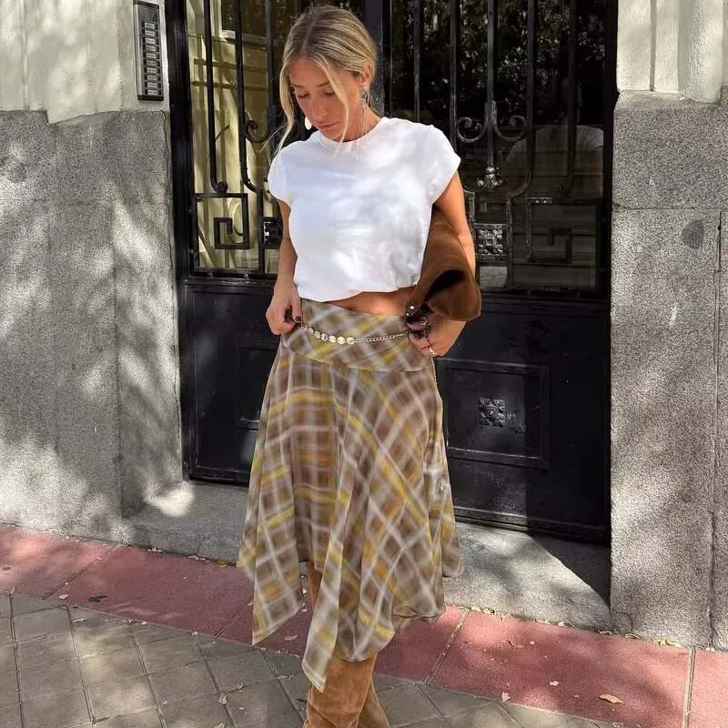 , Y2K skirt styled with a crop top