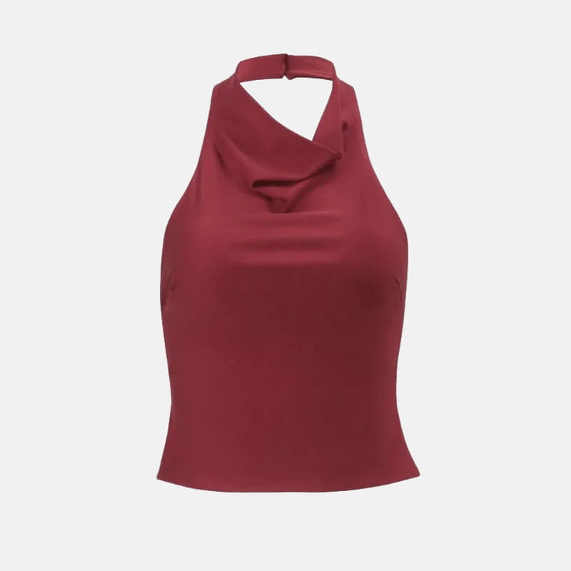 Y2K Backless Halter Top with open back, Y2K halter top styled with low rise bottoms
