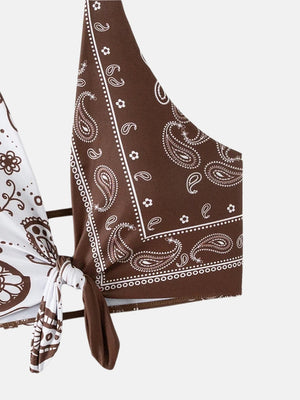 Y2K Bandana Top with tie detail, Y2K halter top styled with low rise bottoms