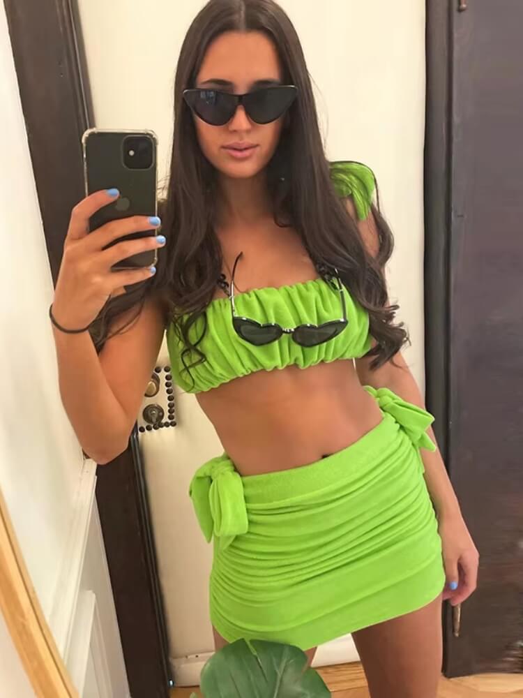 , Y2K skirt styled with a crop top