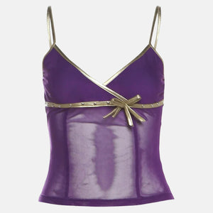 Y2K Bow Mesh Tank Top with sheer mesh, Y2K tube top styled with low rise bottoms