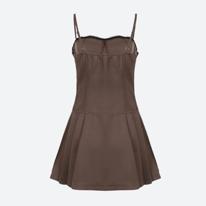 Y2K Bow Pleated Mini Dress view 2 | MAUVSTUDIO®