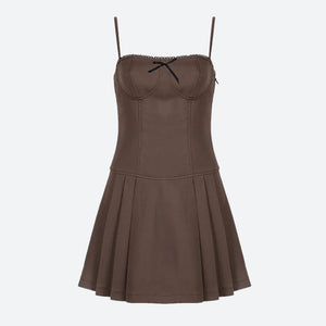 Y2K Bow Pleated Mini Dress view 8 | MAUVSTUDIO®