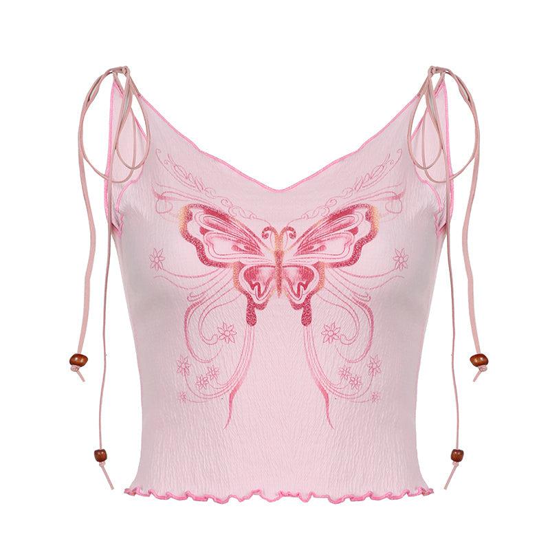 Y2K Butterfly Pink Crop Top-Mauv Studio