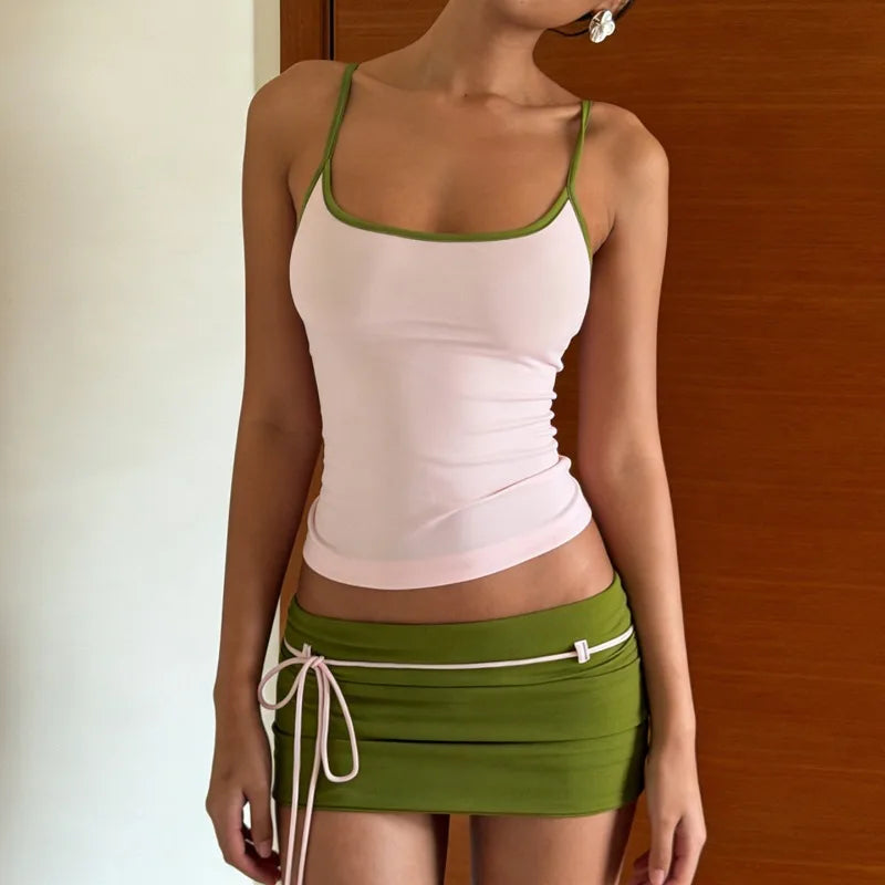 , Y2K skirt styled with a crop top