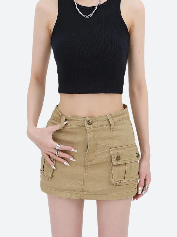 Y2K Cargo Denim Mini Skirt-Mauv Studio